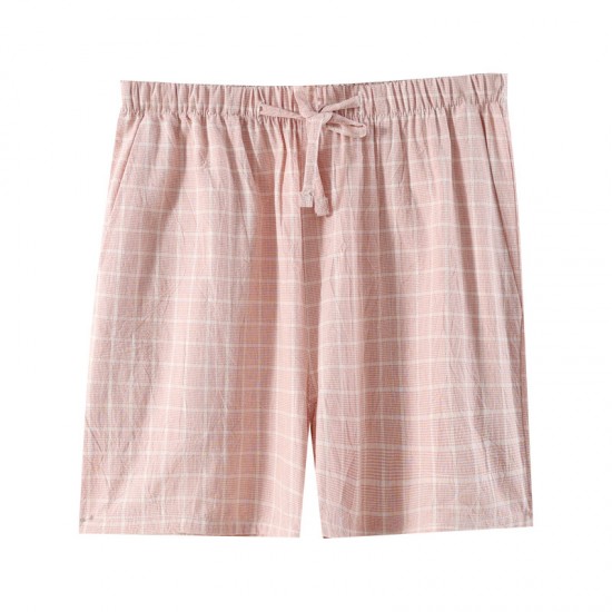 Women's washed cotton shorts, thin summer plaid pajamas, loose, plus-size, soft loungewear. Women's washed cotton shorts, thin summer plaid pajamas, loose, plus-size, soft loungewear.