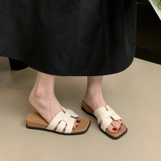 Women's wedge-heeled thick-soled slippers (Summer outdoor wear, 2025 new style, vacation style, flip-flops, French-style square-toed sandals) Women's wedge-heeled thick-soled slippers (Summer outdoor wear, 2025 new style, vacation style, flip-flops, French-style square-toed sandals)