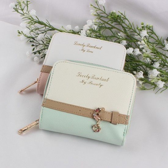 Lianbu Korean-style short women's wallet, a fresh, two-fold, zippered, solid-color PU, student wallet. Lianbu Korean-style short women's wallet, a fresh, two-fold, zippered, solid-color PU, student wallet.