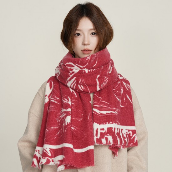 Autumn and winter new floral print imitation cashmere scarves for women, Japanese and Korean-style, artistic and fresh, thickened and warm shawls for students commuting.