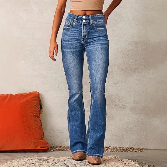 Amazon cross-border European and American retro stretch jeans for women, 2025 spring new washed streetwear flared trousers. Amazon cross-border European and American retro stretch jeans for women, 2025 spring new washed streetwear flared trousers.