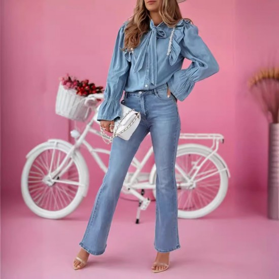 Amazon Cross-Border European and American 2024 Spring/Summer New Flared Jeans for Women: Stylish and Elegant Commuter Casual Pants Amazon Cross-Border European and American 2024 Spring/Summer New Flared Jeans for Women: Stylish and Elegant Commuter Casual Pants