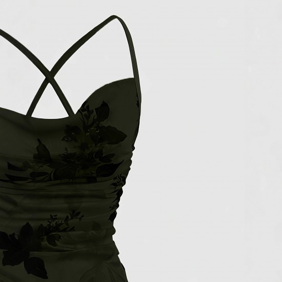 European and American high-end slim-fit maxi dress: elegant, slim-fitting mesh print, cross-back camisole dress. European and American high-end slim-fit maxi dress: elegant, slim-fitting mesh print, cross-back camisole dress.