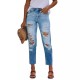 2025 summer stylish, simple European and American ripped, slim-fitting washed denim pants for women 2025 summer stylish, simple European and American ripped, slim-fitting washed denim pants for women