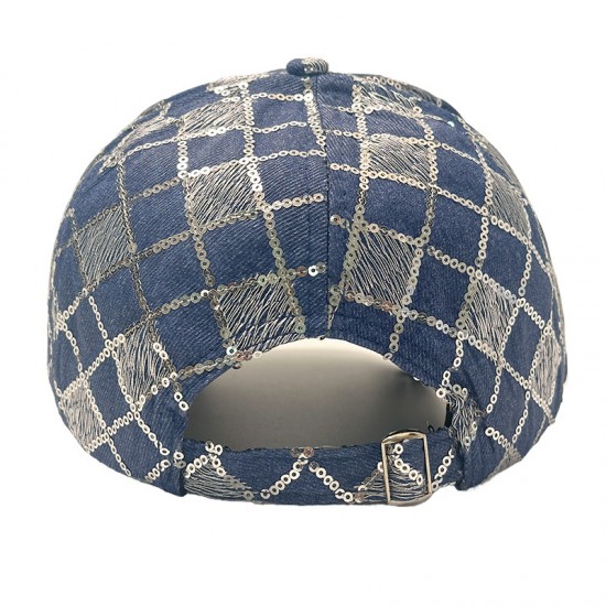 New Washed Denim Checkerboard Sequin Baseball Hat for Women: Casual and Versatile, Face-Showing, Small Sun Protection Baseball Hat