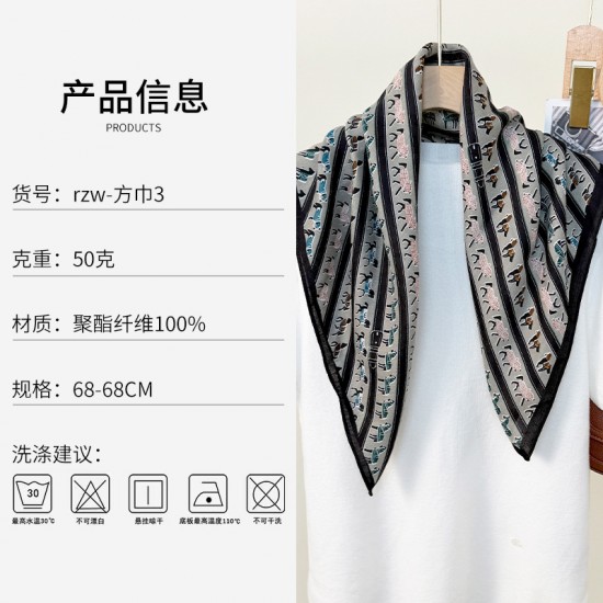 Japanese and Korean simple and fashionable horse parade print square scarf for spring and summer, a unique and refined, thin and elegant silk scarf Japanese and Korean simple and fashionable horse parade print square scarf for spring and summer, a unique and refined, thin and elegant silk scarf