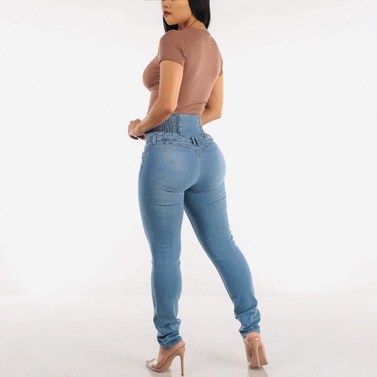 European and American cross-border stretch high-waisted button-down jeans for women, 2025 spring, slimming, hip-lifting skinny jeans European and American cross-border stretch high-waisted button-down jeans for women, 2025 spring, slimming, hip-lifting skinny jeans