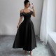 European and American women's high-end maxi dress, 2025 summer new high-waisted, elegant, off-the-shoulder, elegant, bubble-beaded dress. European and American women's high-end maxi dress, 2025 summer new high-waisted, elegant, off-the-shoulder, elegant, bubble-beaded dress.