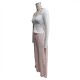 Women's suit: New solid color square-neck, long-sleeved, gathered, side-slit top, T-shirt, women's casual two-piece trousers. Women's suit: New solid color square-neck, long-sleeved, gathered, side-slit top, T-shirt, women's casual two-piece trousers.