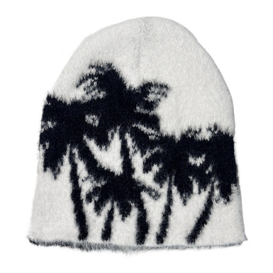 Cross-border Faux Mink Coconut Tree Knitted Beanie Hat, Autumn/Winter Women's Street Warm Earmuff Pullover Beanie, Trendy Men's