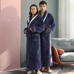 Cross-border hot-selling long, thickened baby fleece couple's robe, winter plus-size flannel bathrobe for men, autumn