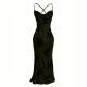 European and American high-end slim-fit maxi dress: elegant, slim-fitting mesh print, cross-back camisole dress. European and American high-end slim-fit maxi dress: elegant, slim-fitting mesh print, cross-back camisole dress.