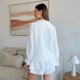 2025 summer new style lace-up shirt and shorts two-piece suit for women, French-style loose-fitting flared sleeve casual top and shorts set 2025 summer new style lace-up shirt and shorts two-piece suit for women, French-style loose-fitting flared sleeve casual top and shorts set