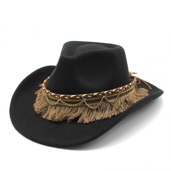 Cross-border retro ethnic-style tassel felt hat, jazz flat-brimmed hat for men and women, British woolen hat Cross-border retro ethnic-style tassel felt hat, jazz flat-brimmed hat for men and women, British woolen hat