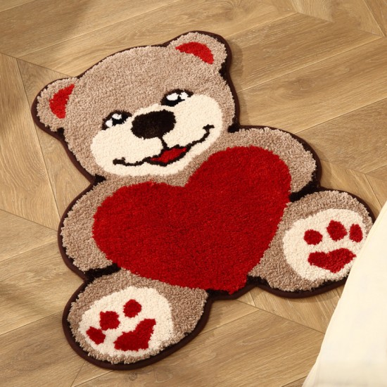Cute heart bear bedroom bedside rug, shaped children's room mat, children's reading area mat, bedroom bedside rug. Cute heart bear bedroom bedside rug, shaped children's room mat, children's reading area mat, bedroom bedside rug.