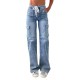 Factory direct sales of 2025 new straight-leg jeans for women, American casual, lace-up, multi-pocket functional work pants, in stock.