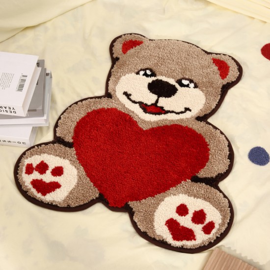 Cute heart bear bedroom bedside rug, shaped children's room mat, children's reading area mat, bedroom bedside rug. Cute heart bear bedroom bedside rug, shaped children's room mat, children's reading area mat, bedroom bedside rug.