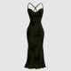 European and American high-end slim-fit maxi dress: elegant, slim-fitting mesh print, cross-back camisole dress. European and American high-end slim-fit maxi dress: elegant, slim-fitting mesh print, cross-back camisole dress.