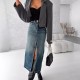 Vintage fashion Amazon cross-border high-waisted slit denim skirt, washed, slim-fitting, hip-lifting midi skirt for women Vintage fashion Amazon cross-border high-waisted slit denim skirt, washed, slim-fitting, hip-lifting midi skirt for women