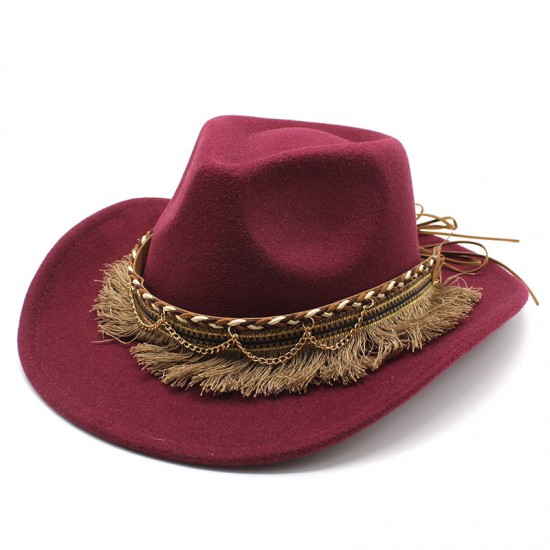 Cross-border retro ethnic-style tassel felt hat, jazz flat-brimmed hat for men and women, British woolen hat Cross-border retro ethnic-style tassel felt hat, jazz flat-brimmed hat for men and women, British woolen hat