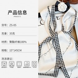 New Japanese and Korean summer simple houndstooth print small long scarves, multifunctional, fashionable decorative scarves, imitation silk ribbons.