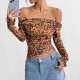 Sexy, European and American summer, long-sleeved, off-the-shoulder, cross-border women's clothing, sexy, leopard-print, one-piece top. Sexy, European and American summer, long-sleeved, off-the-shoulder, cross-border women's clothing, sexy, leopard-print, one-piece top.