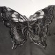 Mesh patchwork off-the-shoulder long-sleeved top for women, summer pure and sexy short black butterfly hollow T-shirt.