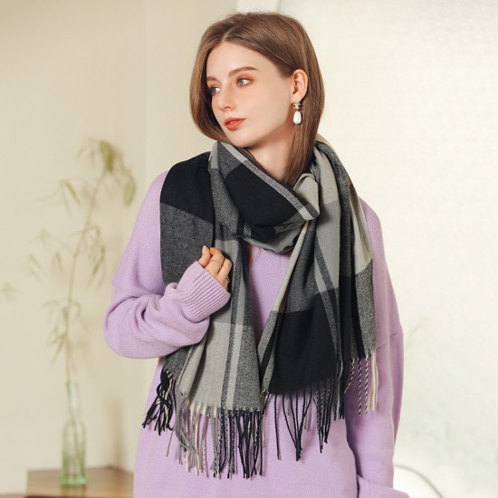 Deqing Siyue plaid faux cashmere scarf, 2025 new winter scarf for women, thickened shawl. Warm tassel scarf Deqing Siyue plaid faux cashmere scarf, 2025 new winter scarf for women, thickened shawl. Warm tassel scarf