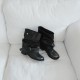 Women's western cowboy boots, pleated black, round-toe, vintage, thick-heeled knight boots. Women's Boots Women's western cowboy boots, pleated black, round-toe, vintage, thick-heeled knight boots. Women's Boots