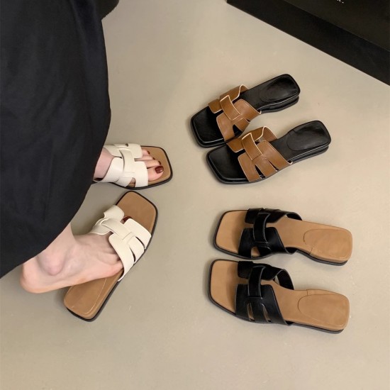 Women's wedge-heeled thick-soled slippers (Summer outdoor wear, 2025 new style, vacation style, flip-flops, French-style square-toed sandals) Women's wedge-heeled thick-soled slippers (Summer outdoor wear, 2025 new style, vacation style, flip-flops, French-style square-toed sandals)