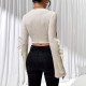 2025 autumn hollow knot side tie flared sleeve T-shirt for women. Knitted, ladylike, slim-fitting long-sleeved top.