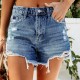 Factory Direct Foreign Trade 2024 New European and American Style Hand-Distressed Tasseled Ripped Comfortable Denim Shorts for Women Wholesale