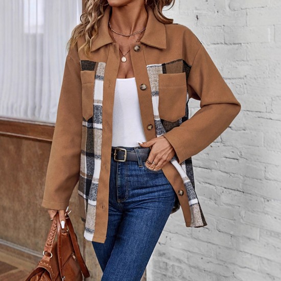 Foreign Trade European and American Fashion Lapel Plaid Long Sleeve Jacket: 2025 Autumn and Winter Women's Single-Breasted Versatile Casual Jacket