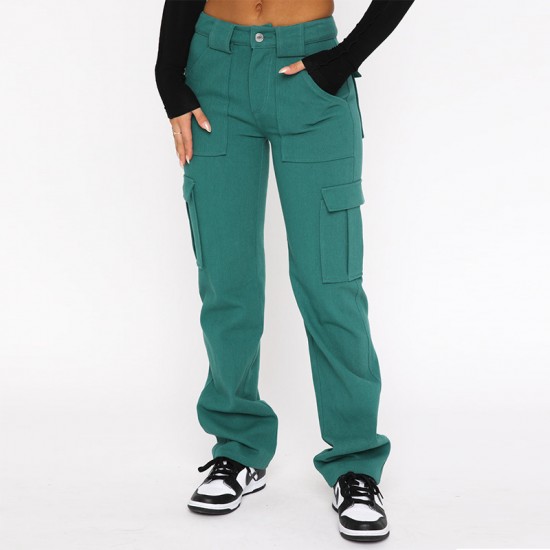 European and American Fashion Foreign Trade New Cross-Border Amazon Women's Pants: Pocket-Patterned Casual Loose Mid-Rise Jeans for Women European and American Fashion Foreign Trade New Cross-Border Amazon Women's Pants: Pocket-Patterned Casual Loose Mid-Rise Jeans for Women