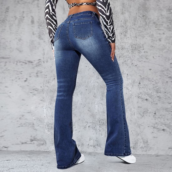 Factory direct sales, 2025 spring and summer new European and American cross-border washed jeans for women, slim-fitting, slightly flared pants