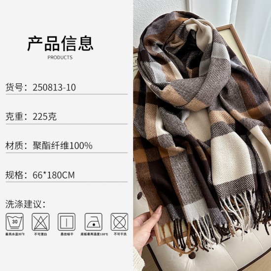 Contrast plaid scarves, women's winter atmospheric thickened warm faux cashmere shawls, Korean-style versatile 2025 new wholesale