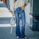 2022 autumn new multi-color women's jeans, European and American cross-border retro high-waisted, stretch flared pants, high-waisted, slimming