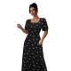 New cross-border short-sleeved bow-knot maxi dress, slim waist, printed European and American short-sleeved bow dress.