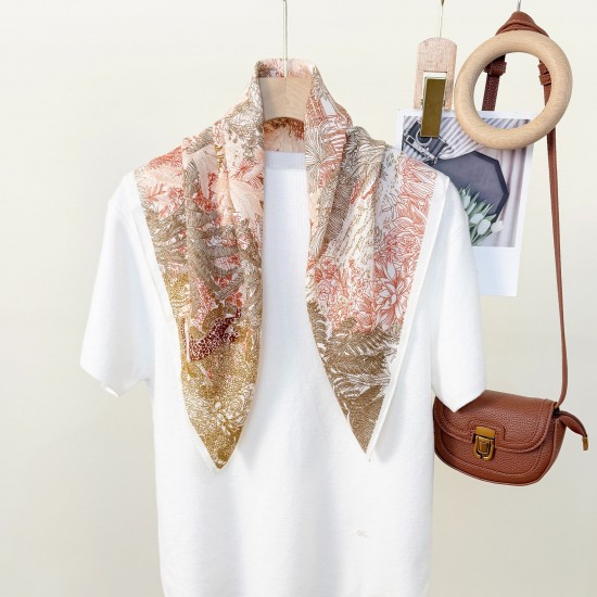 Korean fashionable, pastoral style, floral print, elegant design square scarves, niche, youthful, new silk scarves for mothers Korean fashionable, pastoral style, floral print, elegant design square scarves, niche, youthful, new silk scarves for mothers