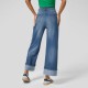 2025 Spring new European and American cross-border fashionable high-waisted straight-leg jeans with cuffed hems for women, casual wide-leg pants. 2025 Spring new European and American cross-border fashionable high-waisted straight-leg jeans with cuffed hems for women, casual wide-leg pants.