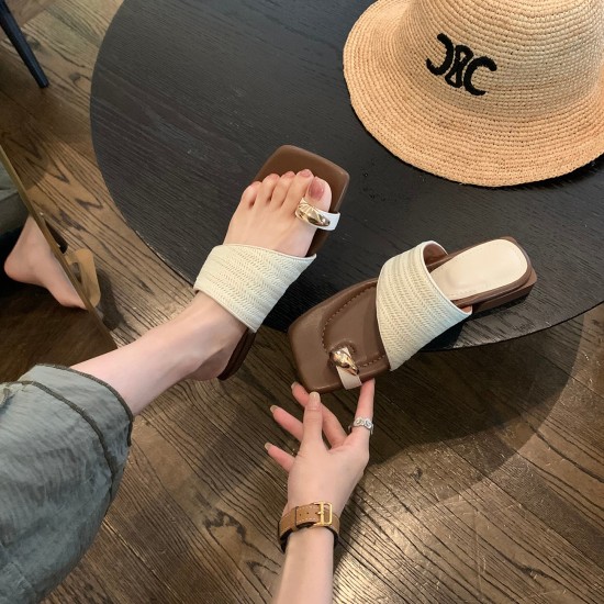 Women's thick-heeled vacation-style straw flip-flops (Summer outdoor wear, 2024 new style, French-style flip-flops) Slippers Women's thick-heeled vacation-style straw flip-flops (Summer outdoor wear, 2024 new style, French-style flip-flops) Slippers