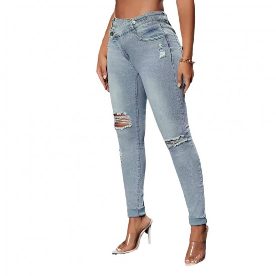 Light-colored High-waisted Jeans for Women, European and American Cross-border Amazon 2025 New Elastic Slimming, Skinny-fitting, Ripped Skinny Pants Light-colored High-waisted Jeans for Women, European and American Cross-border Amazon 2025 New Elastic Slimming, Skinny-fitting, Ripped Skinny Pants
