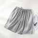 Women's washed cotton shorts, thin summer plaid pajamas, loose, plus-size, soft loungewear. Women's washed cotton shorts, thin summer plaid pajamas, loose, plus-size, soft loungewear.