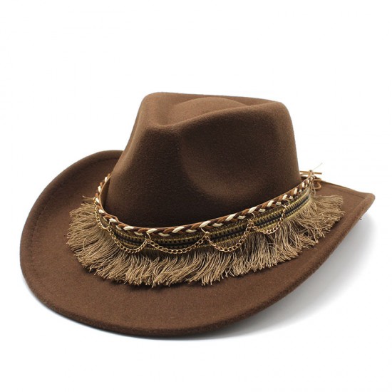 Cross-border retro ethnic-style tassel felt hat, jazz flat-brimmed hat for men and women, British woolen hat Cross-border retro ethnic-style tassel felt hat, jazz flat-brimmed hat for men and women, British woolen hat