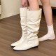 Soft and comfortable! Creamy white pleated high boots with inner heels for women, low-heeled thick-heeled Martin boots Soft and comfortable! Creamy white pleated high boots with inner heels for women, low-heeled thick-heeled Martin boots