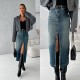 Vintage fashion Amazon cross-border high-waisted slit denim skirt, washed, slim-fitting, hip-lifting midi skirt for women Vintage fashion Amazon cross-border high-waisted slit denim skirt, washed, slim-fitting, hip-lifting midi skirt for women