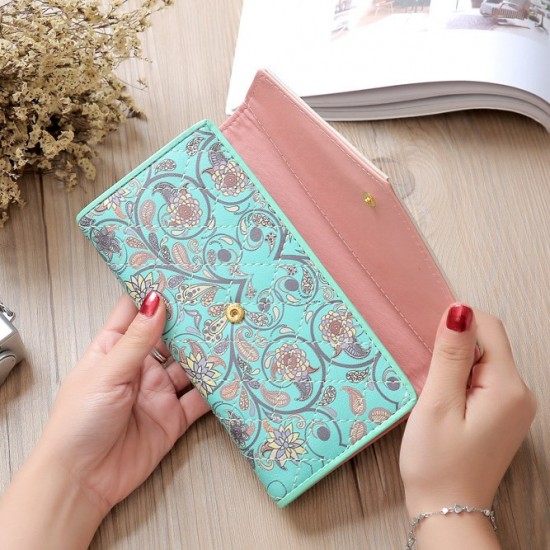 Cross-Border European and American Popular Women's Long Wallet with Retro Print and Fashionable Wallet, Clutch, and Coin Purse