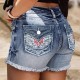 Amazon cross-border wholesale 2025 summer new American retro embroidered slim-fit raw-edge denim shorts for women Amazon cross-border wholesale 2025 summer new American retro embroidered slim-fit raw-edge denim shorts for women
