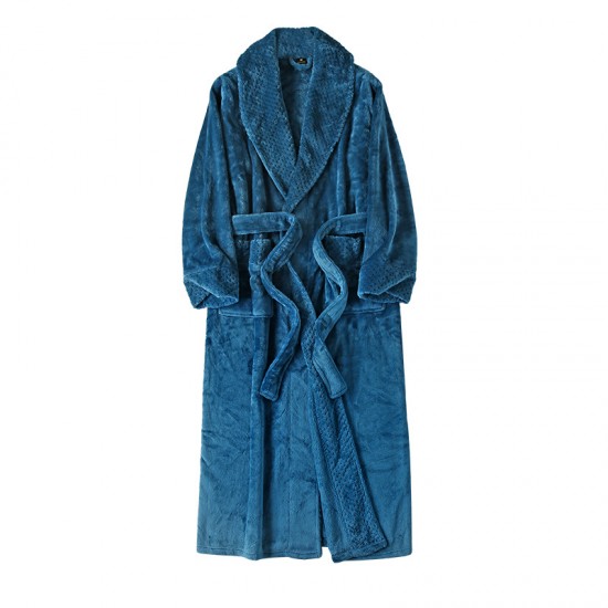 320g thickened flannel nightgown with back print for autumn and winter, men's, European-sized, long coral fleece bathrobe for women, luxurious feel.