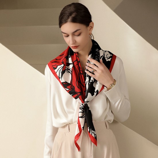 2025 Spring new imitation silk scarf for women, floral print decorative scarf, Korean style large square scarf, bag, silk scarf wholesale 2025 Spring new imitation silk scarf for women, floral print decorative scarf, Korean style large square scarf, bag, silk scarf wholesale